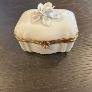 Limoges France Porcelain Trinket Box — Sculpted Rose Lid, No. 212W, nib